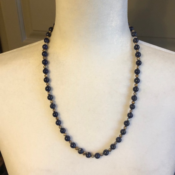 Lapis and gold nugget necklace and earrings - Picture 2 of 6